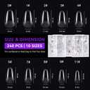 4 x Gelike ec Short Almond Nail Tips: 240PCS Soft Gel Tips for Almond Shaped Full Cover Gel Nail Tips Pre Etched - PMMA Resin Clear False Nails 10 Sizes