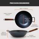GreenPan Carbon Steel Wok 14, Flat Bottom, Durable Stir-Fry Pan, Pre-Seasoned Ready to Use, High Heat Retention, Induction, Ash Wood Handle, Kyoto, Black