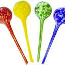 Maxam Wyndham House, 4 Piece Watering Globe Set, Colorful Hand-Blown Glass Plant Watering System