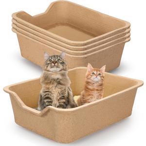 Harloon 5 Pack Extra Large Disposable Cat Litter Box 22.4 x 17.9 x 6.9'' Paper Fat Cat Litter Tray Pet Litter Pan Disposable for Cats Rabbits Sturdy Portable Litter Liners Box Indoor Outdoor Travel