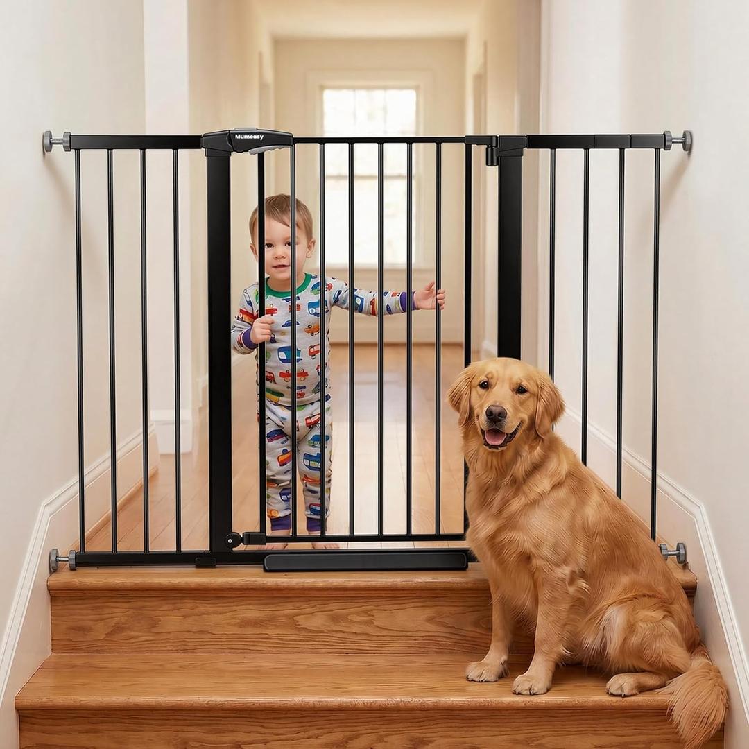 Mumeasy 36" Extra Tall Baby Gate for Stairs, 29.7-54.2" Wide Dog Gate for Doorways, Walk Thru Pet Safety Gate for Indoor, Pressure Mounted with Auto Close, Easy Install No Drill for Toddlers, Black