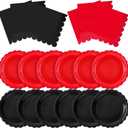 120 Pcs Red and Black Plates and Napkins Party Supplies Disposable Paper Plates 7 Inch Scalloped Plate for Graduation Casino Theme Party Spooky Birthday Decorations,Serve 60(Red and Black)