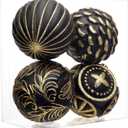 Hollyone 4.7 Inch Large Black and Gold Christmas Ornaments 4Pcs Christmas Tree Balls Shatterproof Christmas Ornaments for Xmas Tree Decor for Holiday Party Wreath Home Decor (Black & Gold, 120mm)