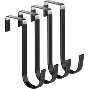 Over The Door Metal Hooks with Plastic Coating 5.5" Fit 0.5" to 1 3/8" Door 4 Pcs Heavy Duty Single Towel Robe Rack Wreath Bathroom Shower Hanger Shoe Organizer Ironing Board Short Black