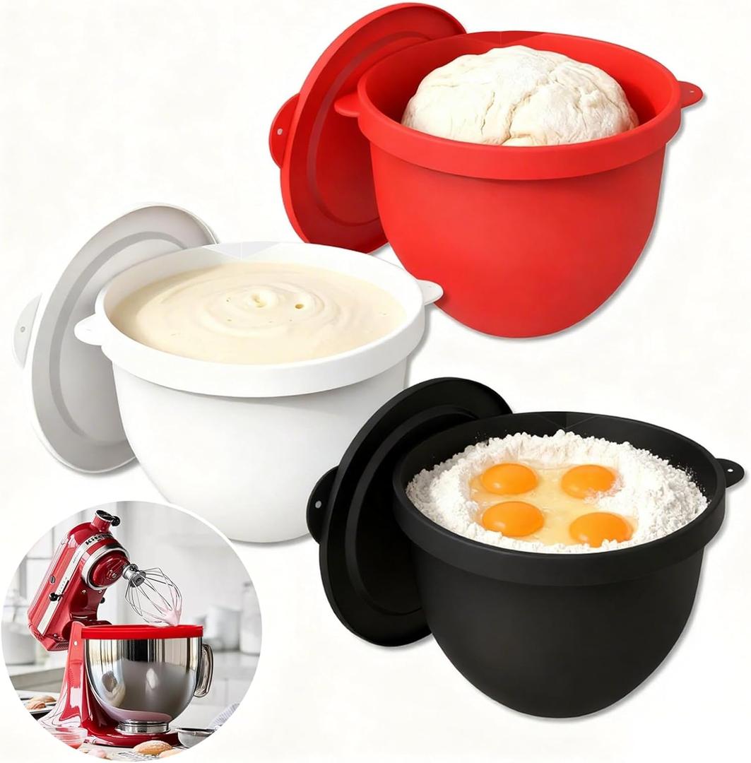 Silicone Liners for KitchenAid Tilt-Head 5QT Stand Mixers, 3 Colors Silicone Bowl Liners with Lids, Kitchen Aid Accessories and Attachments for Baking and Cooking, No Need for Replacement Bowls (3PCS)