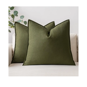 MIULEE 26x26 Inch Pack of 2 Decorative Euro Shams Linen Pillow Covers Boho Farmhouse Modern Soft Accent Throw Pillows for Bed Neutral Cushion Covers Sofa Couch Living Room Home Decor, Olive Green