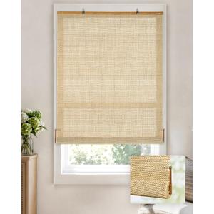 LazBlinds Manual Roll-up Bamboo Blinds, 27" W x 72" H, Star-Beige | Easy Install Roller Shades for Windows, Hook-On Light Filtering Bamboo Shades for Interior Indoor Windows