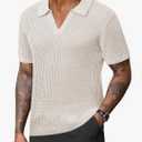 Mens Johnny Collar Polo Shirts Crochet Hollow Out Summer Casual Shirt L