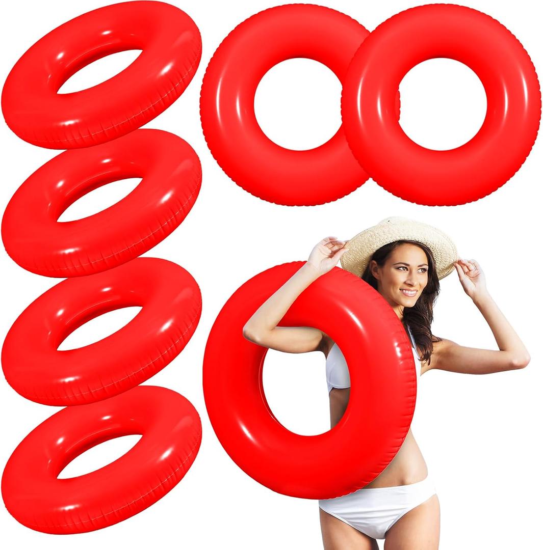 6 Pcs Inflatable Pool Floats 28 Inches Swim Tube Bulk for Adults Swimming Ring Pool Floaties for Beach Party Decorations Women and Men River Lake Summer Vacation Holiday (Red)