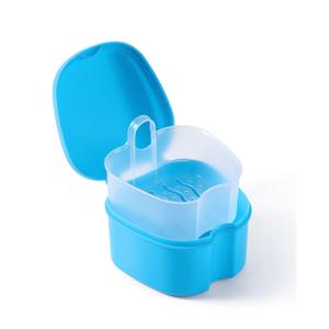 JMU Denture Bath Case with Strainer Basket Soaking Cup & Mouthguard Storage Container (Light Blue)