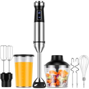 Immersion Blender 6-in-1, 1000W Hand Blender with 20 Speeds, Scratch-Resistant Stick Mixer with Whisk, Chopper, Beaker, Egg Beaters & Dough Hooks  Heavy Duty Hand Mixer, Black