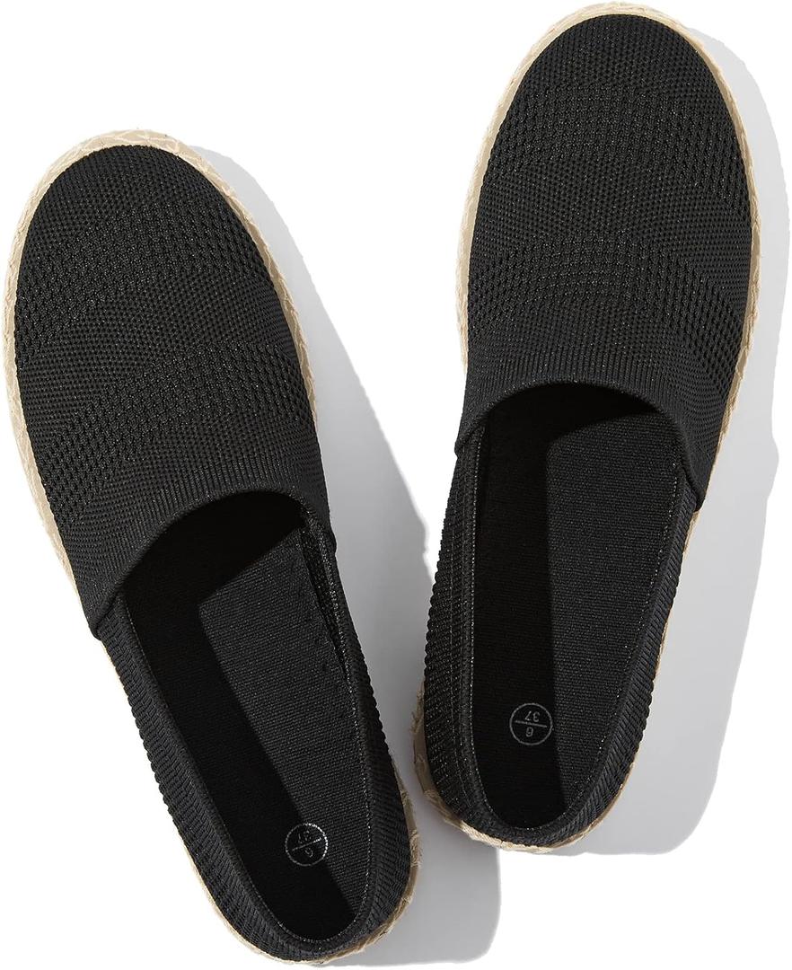 POVOGER Women's Black Flats Mesh Slip On Shoes Breathable Loafers Espadrilles Flats Soft Womens Casual Shoes(Black,US05)