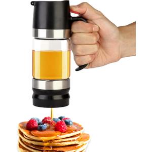 Glass Honey Dispenser No Drip, Maple Syrup Dispenser for Coffee, Tea, Pancake, Black (9 OZ, 1 Pack) U7