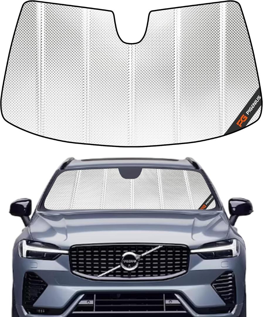 Pigenius Windshield Sun Shade for Volvo XC60 2018-2026. Reflective Aluminum Film Front Window Sunshade - BLAZBLOCK