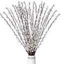 Thiccywoov 20 Stems 31.5 Inch Artificial Pussy Willow Branches for Vases Dried Flower Stems with White Flowers Faux Snow Willow Branches for Indoor Outdoor Wedding Home Party Fireplace Yard Decoration
