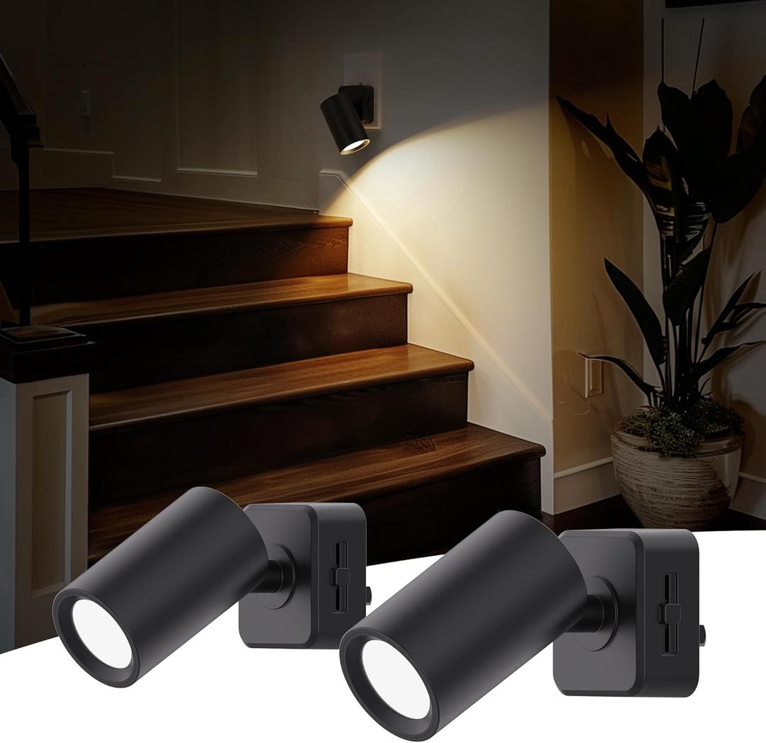 L LOHAS LED Night Lights Plug into Wall, [2-Pack] Rotatable Night Light with Dusk to Dawn Sensor, 0-100 LM Brightness Adjustable, Soft White 3000K Spot Light Nightlight for Bathroom Hallway Stairs