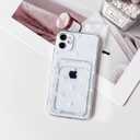 NITITOP Compatible with iPhone 12 Case Clear with Card Holder Cute Bow Knot Love Heart Design for Women Girls Soft TPU Shockproof Wallet Case Protective Phone Cover - White