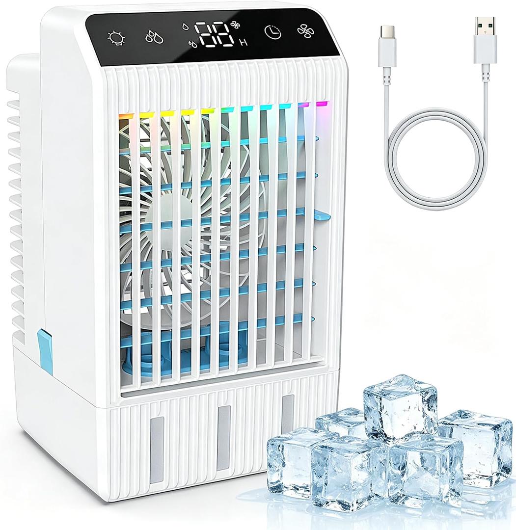 Portable Air Conditioners: Mini AC Fan Swamp Evaporative Cooler with 1000ML Water Tank USB Powered Personal Car Air Conditioner for Room Bedroom Office Camping Tent