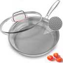 Stainless Steel Frying Pan with Lid, 11.8inch 5-Ply Stainless Steel Pan,PTFE & PFOA Free, All Stovetop Compatible,Dishwasher and Oven Safe