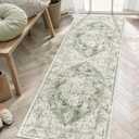 LIVEBOX Washable Runner 2x6 - Vintage Tribal Kitchen Rug, Long Entryway, Low-Pile for Bedroom, Non-Skid Soft Carpet Throw for Bathroom Laundry Room Hallway Sage