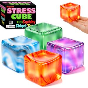 4 Pack Squishy Fidget Stress Cube Balls for Adults Kids Teens Anxiety Relief, Slow Rising Squishies Squeeze Sensory Toys for Office Classroom Birthday Party Favors