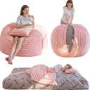 MAXYOYO Bean Bag Chair, Giant Bean Bag Chair for Adults, 2-in-1 Queen-Size Bean Bag Chair, Convertible Spacious Floor Couch with Shredded Foam Filling and Removable Cover, Pink Size, 47.2"D x 47.2"W x 27.6"H