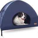 K&H Pet Products Pet Cot House for Large Dogs, Outdoor Elevated Dog Cot House, Enclosed Canopy, Window Flaps for Air Flow, Washable Cover, Raised Metal Frame, Collapsible - Large 42 X 30in Blue