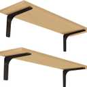 DINZI LVJ Long Wall Shelves, 31.5 Inch Wall Mounted Shelves Set of 2, Easy-to-Install, Floating Storage Ledges with Sturdy Metal Brackets for Living Room, Bathroom, Bedroom, Kitchen, Natural