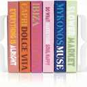 Decorative Bookends for Shelves - Modern Bracket Shaped Metal Book Ends for Home Office Decor, Unique Minimalist Desk Accessories & Gift (White)