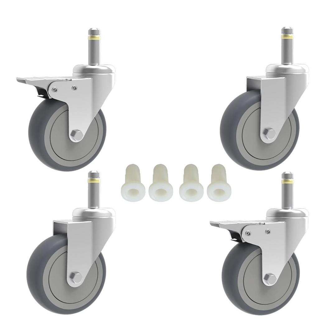 2-Inch Swivel Stem Caster, 7/16-Inch Stem Diameter Rubber Wheel, Thermoplastic Rubber TPR Replacement Wheels - 4 Pack(2 Brakes 2 Swivel)