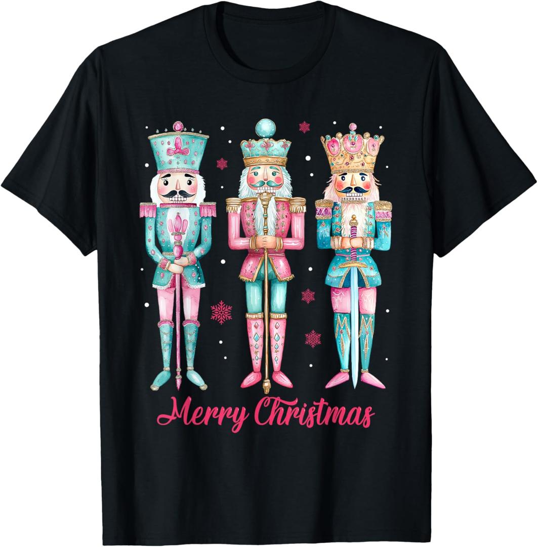 Nutcracker Pink Christmas 2024 Xmas Pajamas Matching T-Shirt, XS, Black