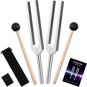 2 pcs 512Hz Tuning Forks Set, Aluminum Alloy, Includes Silicone Hammer and Storage Bag for Yoga,Meditation,Relaxation