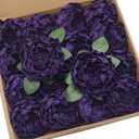 Artificial Flowers 16PCS 4" Deep Purple Blooming Peonies Fake Roses with Stem for DIY Wedding Bouquets Centerpieces Baby Shower Party Home Decorations