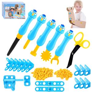 Cardboard Cutter for Kids - 122 PCS Resuable Safe Cardboard Tools for Kids | Educational Building Toys for Family Classroom Activities | Christmas Birthday Gifts for 5 6 7 8 9 Years Old Boys Girls (Blue)
