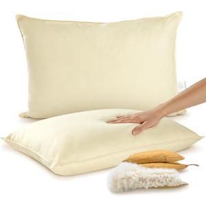Cheer Collection Set of 2 Organic Kapok Bed Pillows, Natural Kapok Fiber Filled Sleeping Pillows with Breathable Cotton Shell, Standard Size, 20 x 28 inches