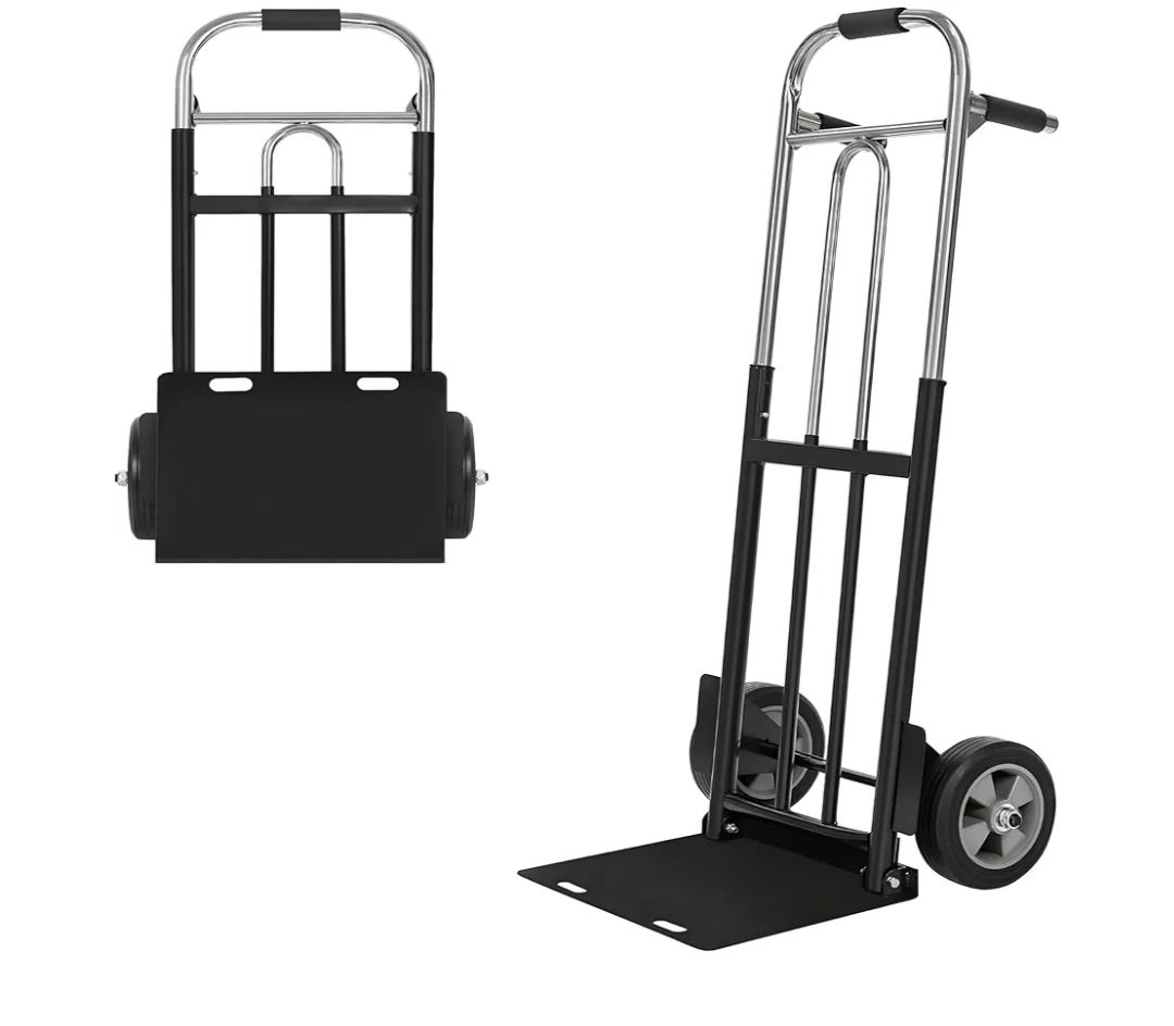 Folding Hand Truck Dolly - 600 LB Capacity, Heavy-Duty Wheels and Compact Design for Moving Heavy Loads in Warehouses, Offices, Homes, and Shopping