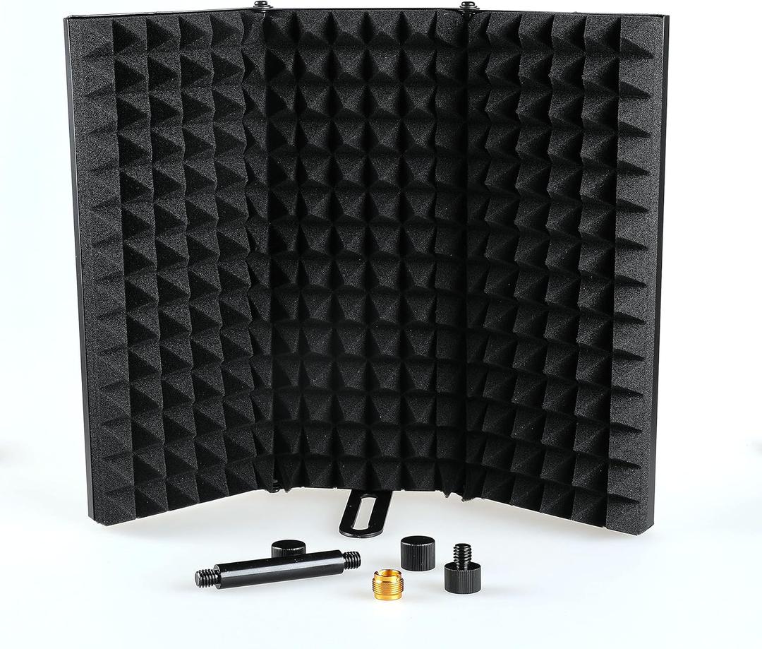 Microphone Isolation Shield, Foldable Mic Shield with Triple Sound Insulation, Reflection Filter with 3/8" and 5/8" Mic Threaded Mount