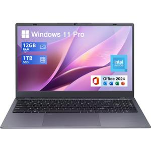 Laptop Computer 15.6 inch, Intel Quad Core N95, 12GB LPDDR5 RAM 1TB NVMe SSD Laptop with FHD IPS Display, WiFi 5, BT5.0, USB Type C and Fingerprint, Windows 11 Pro (Gray)
