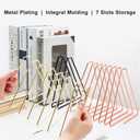 Adjustable 7-Slots Desktop Magazine File Holder, Triangle Metal Wire Book Organizer Rack, File Folder Organizer Sorter, Vinyl/Magazine Storage, Display Rack for Decoration/Office (Black)