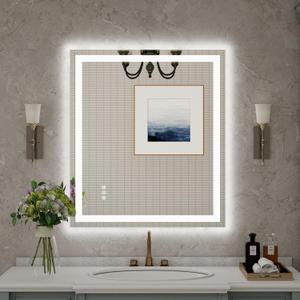 MISSDAY LED Bathroom Mirror with Lights, 28x32 LED Vanity Bathroom Mirror, Anti-Fog, Smart Lighted Mirror Dimmable Wall-Mounted, Backlit + Front Lit, Touch Control, ShatterProof, 3 Colors