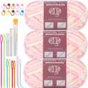 LUNARM Chenille Yarn for Crocheting Knitting, 3 Skein 10.58 oz / 263 Yard Thick Soft Chunky Fluffy Weaving Plush Yarn for Blankets Clothes Pattern with Big Eye Needles(Peach Pink Gradient)