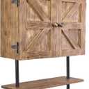 EXCELLO GLOBAL PRODUCTS 17x21'' Barndoor Bathroom Wall Cabinet, Space Saver Storage Cabinet Kitchen Medicine Cabinet with Adjustable Shelf and Towel Bar, Brown (Medium)