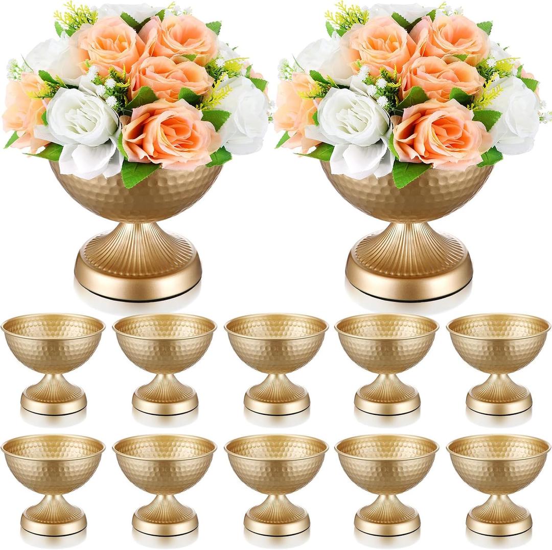 12 Pcs Gold Urn Vases for Centerpieces 6 Inch Metal,Gold