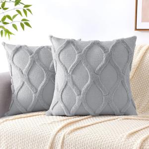 decorUhome Summer Throw Pillow Covers 20x20 Inch Set of 2, Soft Plush Faux Fur Wool Grey Accent Couch Pillow Covers for Modern Farmhouse Bed Sofa Living Room