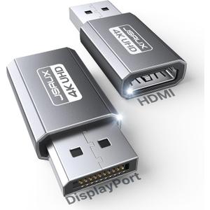 JSAUX 4K DisplayPort to HDMI Adapter 2-Pack, DP PC to HDMI Monitor Converter Video UHD 2K@120Hz,4K@30 DP to HDTV Male to Female Uni-Directional Adapter Compatible with Dell, Lenovo, HP,GPU, AMD -Grey