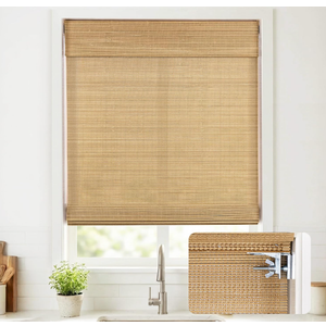 UNISHADES No Drill Cordless Bamboo Roman Shades, 20×64 in, Carbonized | Natural material, Light Filtering, Easy Install
