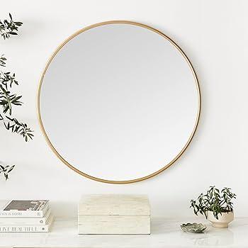 Round Mirror 29 Gold Wall Mounted Circle Mirrors Vanity Mirror with Brushed Aluminum Alloy Frame Modern Decoration for Bathroom, Living Room, Vanity, Bedroom, Entryway