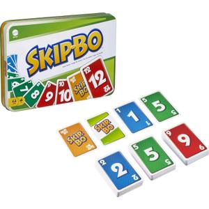 Mattel Games Skip Bo Card Game in Decorative Tin with 162 Cards, Sequencing Family Game for 2 to 6 Players, Kids Gift for Ages 7 Years & Older  