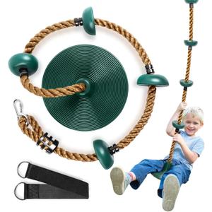 Climbing Rope Tree Swing with Platforms and Swing Seat Outdoor Playground Accessories for Kids Including Hanging Strap & Carabiner