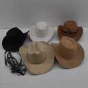 Mumufy 5 Pcs Classic Western Cowboy Hat Men Felt Wide Brim Cowgirl Hats Women Belt Buckle Cap for Adults